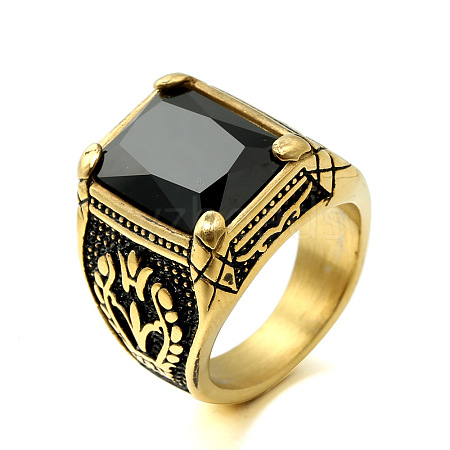 316L Stainless Steel & Cubic Zirconia Men's Vintage Carved Finger Rings FS-WG82D33-49-1