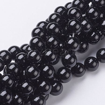 Natural Black Onyx Round Beads Strands X-GSR10mmC097-1