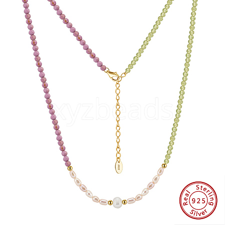 Natural Freshwater Pearl & 925 Sterling Silver Beaded Necklaces for Women NJEW-G154-02G-1