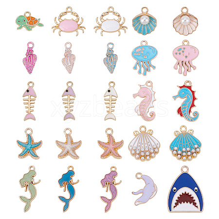 50Pcs 25 Styles Ocean Theme Alloy Enamel Pendants ENAM-HY0001-54-1