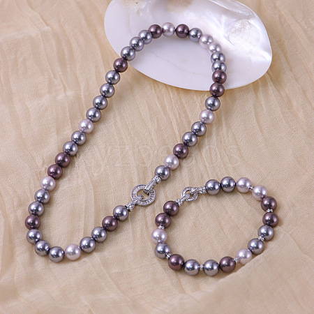 Glass Pearl Round Beaded Necklaces & Bracelets Sets for Women WGE4CCE-03-1