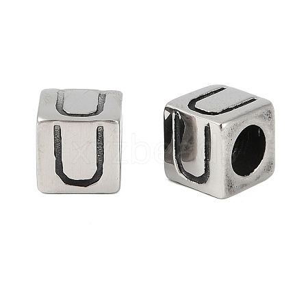 304 Stainless Steel Large Hole Letter European Beads STAS-H428-01AS-U-1