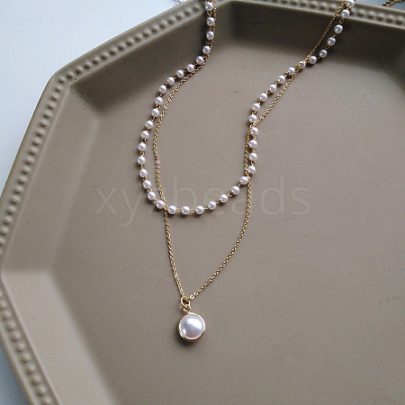 Alloy & Plastic Imitation Pearl Double Layer Necklaces WG1127D-01-1