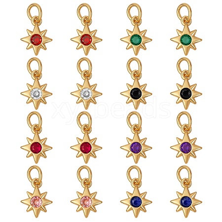 16Pcs 8 Colors Brass Micro Pave Cubic Zirconia Pendants KK-SZ0003-92-1