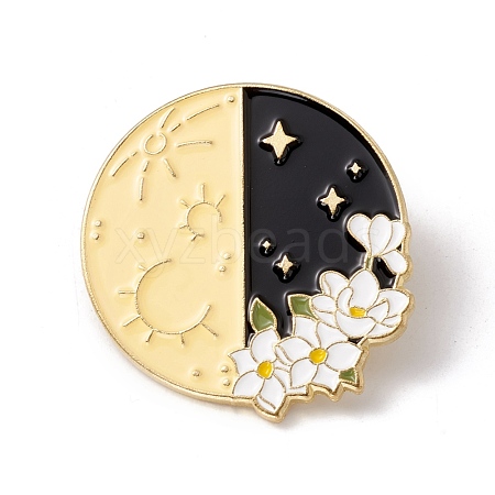 Moon with Flower Enamel Pin JEWB-H008-43G-1