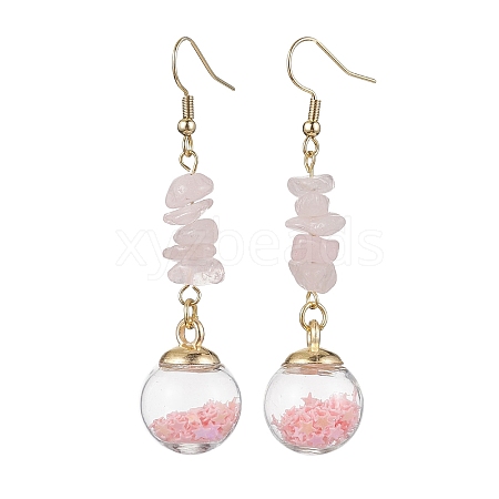 Natural Rose Quartz Chips Dangle Earrings EJEW-JE05634-02-1