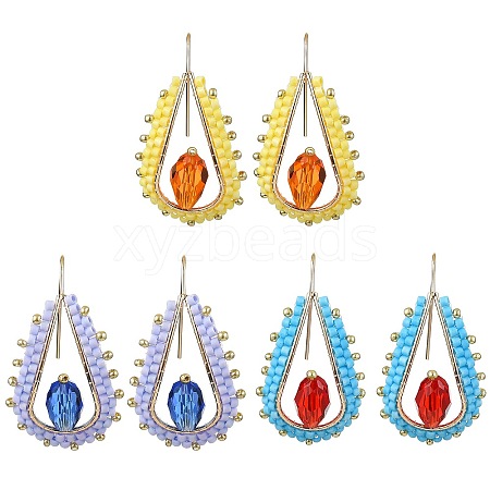 3 Pairs 3 Colors Handmade Seed Dangle Earrings EJEW-MZ00223-1