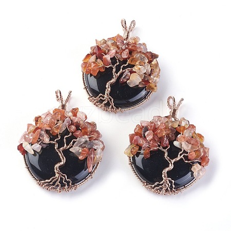 Natural Obsidian & Carnelian Big Pendants G-G771-B02-1