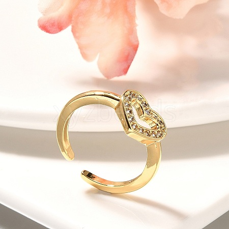 Rack Plating Brass Micro Pave Cubic Zirconia Cuff Finger Rings for Women RJEW-C117-01D-G-1