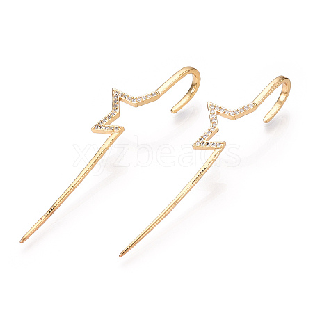 Brass Micro Pave Clear Cubic Zirconia Ear Wrap Crawler Hook Earrings for Women EJEW-C097-01G-04-1