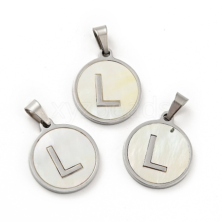 304 Stainless Steel with White Shell Pendants STAS-G268-01L-P-1