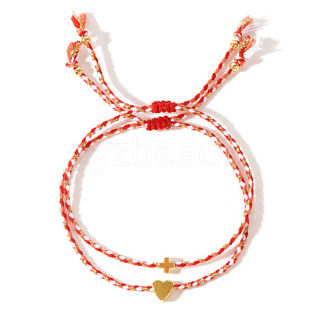 2Pcs 2 Styles Adjustable Cotton Rope Cord Braided Bracelets for Women KD1876-1