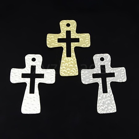 Hammered Cross Alloy Pendants PALLOY-D259-M-1