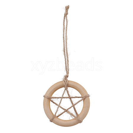 Ring with Star Wood Pendant Decoration HJEW-JM02200-1