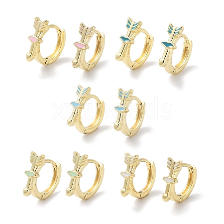 Real 18K Gold Plated Brass Enamel Arrow Hoop Earrings for Women EJEW-L269-136G-1