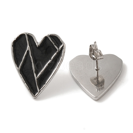 304 Stainless Steel Heart Stud Earrings EJEW-C114-19P-01-1