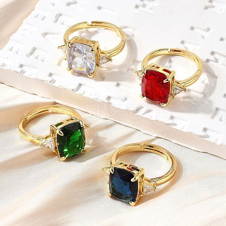 Brass Micro Pave Cubic Zirconia Finger Rings for Women RJEW-F181-11G-1
