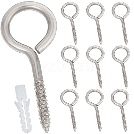 SUNNYCLUE 10 Sets 304 Stainless Steel Eye Bolts Screw in Hooks STAS-SC0005-21-1