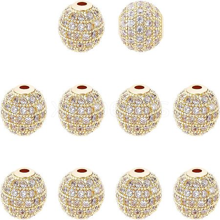 Rack Plating Brass Cubic Zirconia Beads ZIRC-NB0001-01G-1