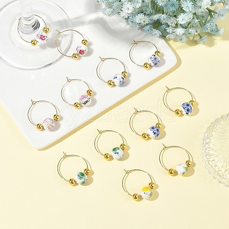 Handmade Flower Printed Porcelain Ceramic Earrings EJEW-JE07440-1