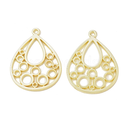 Rack Plating Alloy Teardrop with Round Pattern Open Back Bezel Pendants FIND-G052-08LG-1