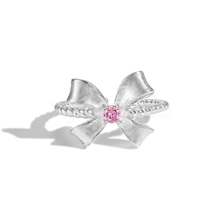 Cubic Zirconia Bowknot Cuff Ring RJEW-Q814-14S-1