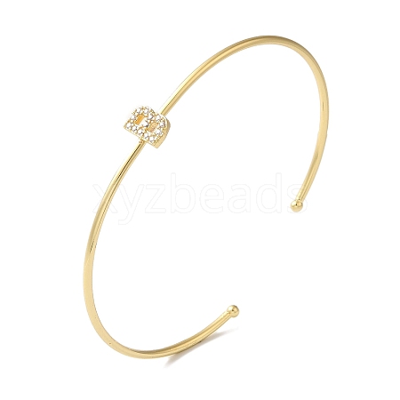 Rack Plating Brass Micro Pave Clear Cubic Zirconia Letter Open Cuff Bangles BJEW-A018-01G-B-1