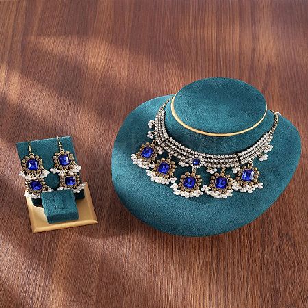 Rectangle Alloy Glass Choker Necklace & Earrings Sets for Women FS-WG507E8-02-1