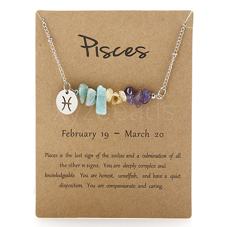 667 Stainless Steel with Natural Amazonite & Natural Yellow Quartz & Natural Amethyst Chip Pendant Necklaces FS-WGFED6E-08-1
