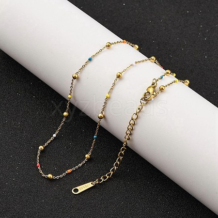 Ion Plating(IP) 304 Stainless Steel Colorful Enamel Satellite Chain Necklaces for Women NJEW-K255-30G-1