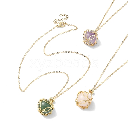 Natural Mixed Gemstone Round Pendant Necklaces NJEW-JN04565-1