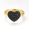 Brass Micro Pave Cubic Zirconia Heart Cuff Rings RJEW-N031-15-2