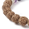 Natural Rudraksha Wood & Mixed Gemstone Stretch Bracelet with Alloy Lotus Charm BJEW-TA00151-5