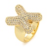 Brass Micro Pave Clear Cubic Zirconia Letter Open Cuff Ring for Women RJEW-M173-01G-X-1