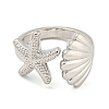 Starfish & Shell Rack Plating Brass Open Cuff Rings RJEW-N047-02P-RS-2