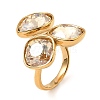 Teardrop & Square Glass Open Cuff Rings RJEW-G289-01G-07-1