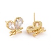 Brass Micro Pave Clear Cubic Zirconia Stud Earring Findings ZIRC-F133-09G-2