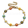 Ion Plating(IP) Golden 304 Stainless Steel Flower Link Chain Bracelets with Enamel BJEW-E088-02G-07-1