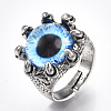 Adjustable Alloy Glass Finger Rings RJEW-T006-03B-1