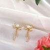 Clear Cubic Zirconia Bowknot Dangle Stud Earrings with Imitation Pearl Beaded JE1094A-3