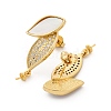 Brass Micro Pave Cubic Zirconia Shell Stud Earrings Findings KK-D363-09G-2