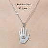 Non-Tarnish 201 Stainless Steel Hollow Hamsa Hand with Eye Pendant Necklace NJEW-OY001-79-3