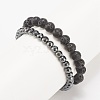 2Pcs 2 Style Natural Lava Rock & Synthetic Hematite Stretch Bracelets Set with Alloy Wings BJEW-JB08021-6