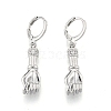 Brass Hand Palm Dangle Leverback Earrings for Women EJEW-N012-106P-2