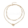 PVD Vacuum Plating 304 Stainless Steel Double Chains Multi Layered Necklace with Rings Charm for Women STAS-E155-18G-1