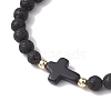 2Pcs 2 Styles 6mm Round Natural Lava Rock & Shell Pearl Braided Bead Bracelets BJEW-JB10322-4