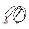 Adjustable Natural Rose Quartz Moon Pendant Necklace NJEW-B086-02G-2