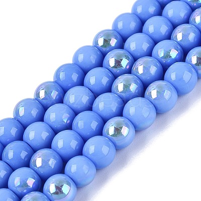 Electroplate Opaque Glass Beads Strands EGLA-Q132-6MM-01C-14-1