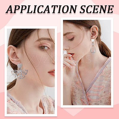 48Pcs 6 Styles Textured Heart 304 Stainless Steel Stud Earring Findings STAS-SP0001-48-1