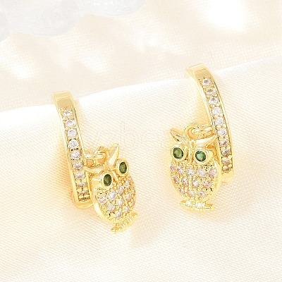 Owl Brass Micro Pave Cubic Zirconia Cuff Earrings EJEW-Z164-01G-1